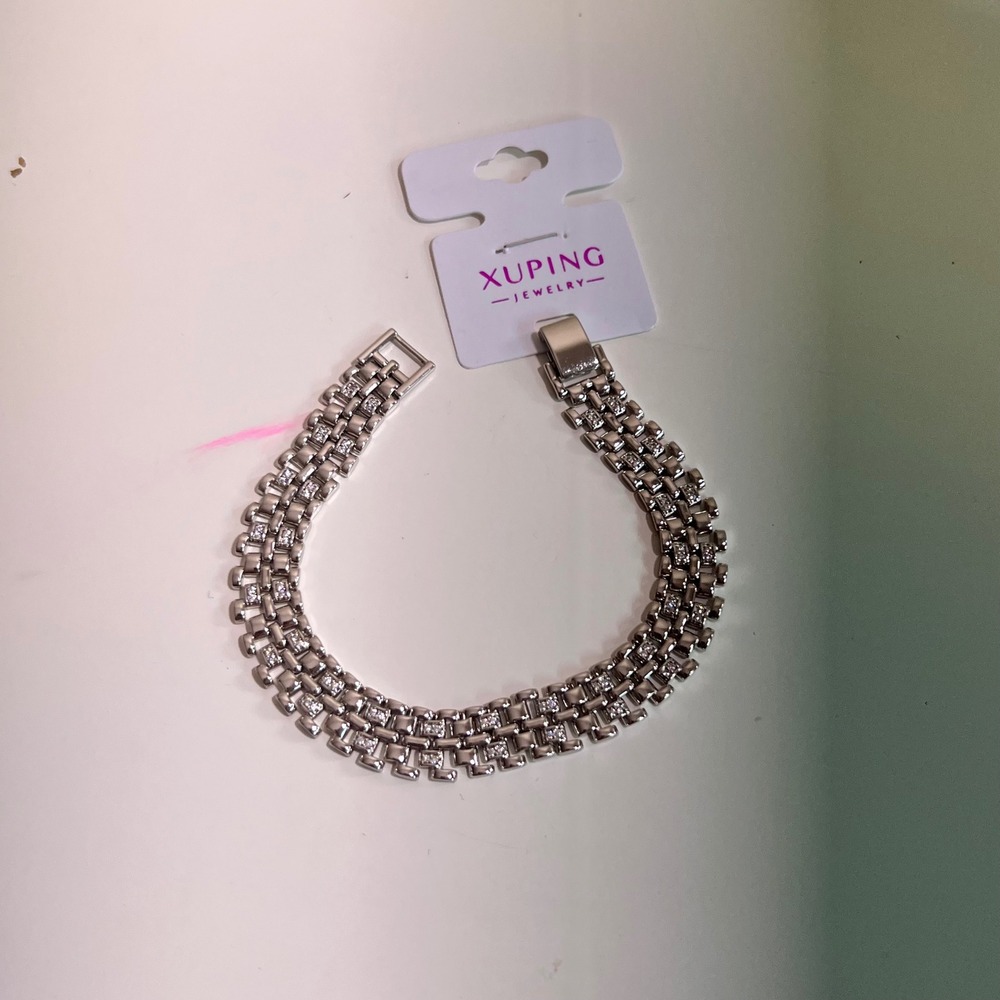 Xuping OS Bracelet‎ Silver Tone 3-Row Crystal Brick Link Glamorous Statement